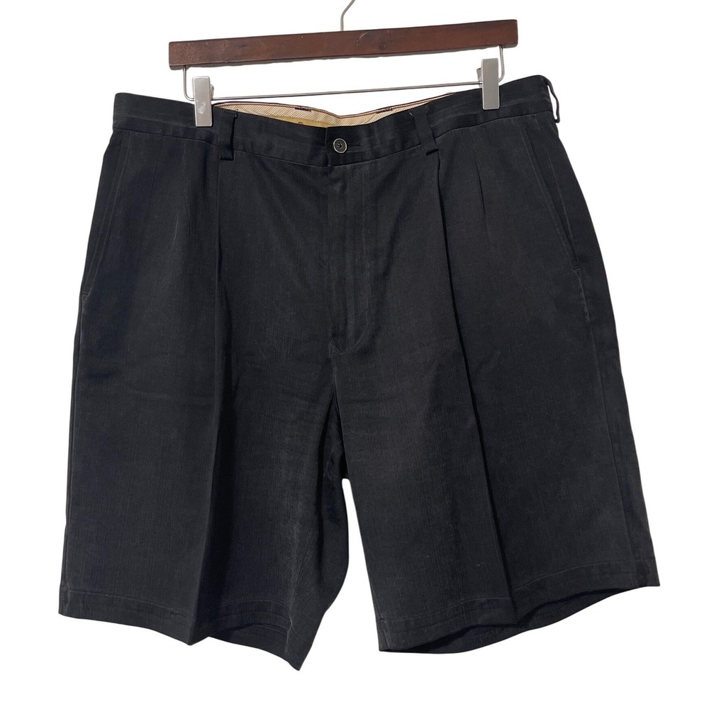 Tommy Bahama Mens Silk Blend Pleated Casual Golf Resort Shorts Size 35 Black